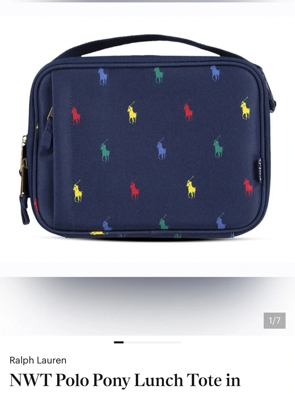Ralph Lauren Navy Lunch Tote with Multicolor Pony Embroidery